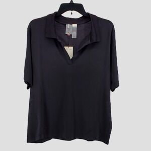 Black Women's Polo-Style V-Neck Top